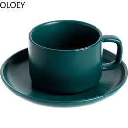 Ręcznie robiony kawa Chiny Nordic Coffee Porcelain Green Enamel Kubek Tazas Para Cafe AfternoonCups and Cubs Set