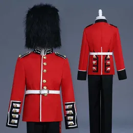 4Pcs British Royal Guard Honor Guard Prince William European Court Performance Costume Stage Suits Coat+Pants+Hat+Belt 2020 X0909