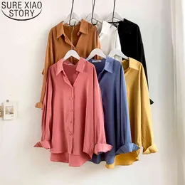 Sommar koreanska kvinnor toppar mode solid 6 färger enkel långärmad skjorta blusas mujer de moda verano 13914 210417