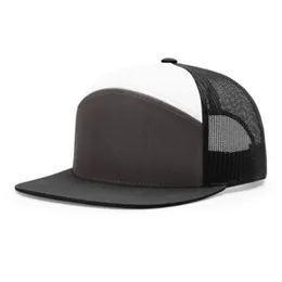 卸売カスタム3D刺繍フラットビルトラッカーメッシュキャップデザインブランクパパ帽子7パネルブラックハット