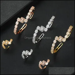 Orecchini Collana Set di gioielli 2021 Trendy Luxury S Arabia Open Bangle Ring Set per le donne Fl Cubic Zircon Pave Party Wedding Arabo Dubai