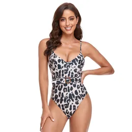 Leopard Print One Piece Swim Swim Sling Niski pasek plażowy Kobiety bikini tedy boczne matel runda