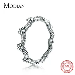 Cluster Rings Modian Statement Finger Fashion 3 Color Flower 925 Sterling Silver Stackable Charm Ring For Women Accessories Jewelry Gift
