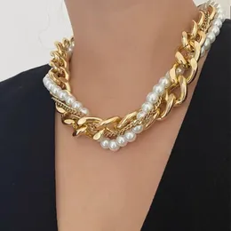 Hip-hop Fashion Pearl Chain Multi-Layer Halsband Metal Clavicle Halsband Kvinnors uttalande halsband