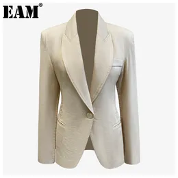 [EAM] Kobiety Khaki Krótki temperament Blazer Lapel Z Długim Rękawem Loose Fit Kurtka Moda Wiosna Jesień 1Z578 21512