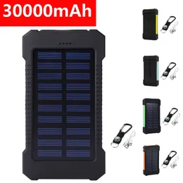 Portable Solar Power Bank 30000mah Waterproof External Battery Backup Powercharger Phone Battery Charger LED Power Bank