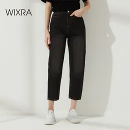 Wixra stilig denim byxor kvinnlig hög midja jeans med päls bf casual knapp byxor kvinnors streetwear höst vinter 210922