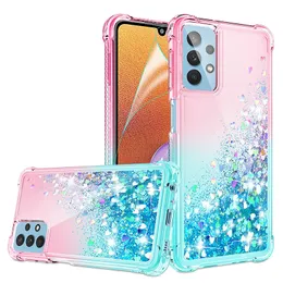 Gradient Liquid Glitter Airbag Fodral för Samsung A32 4G 5G Hybrid Hard PC Soft TPU Shock Free Protective Cover