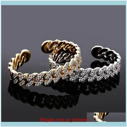 Bangle Armband Jewelrymen Women Hip Hop Luxury Bling Zircon Fashion 18K Gold Rhodium Plated Geometric Cuban Chain Bangles Drop Delivery 20