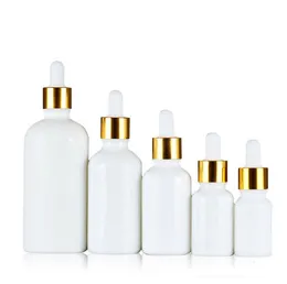 500PCS Vit Porslin Essential Oil Perfume Dropper Bottle E flytande reagens aromaterapi flaskor 5ml-100ml grossist sn5452