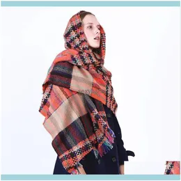 Hats, & Gloves Fashion Aessories Winter Scarf Women Rainbow Woven Lattice Scarves Lady Thicken Warm Soft Shawls Wraps Female Colored Wool Lo