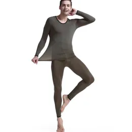 Termiska underkläder Män Långa Johns Thermo Underkläder Underpant Elastiska Ultra-Tunna Silk Genomskinliga Pajamas Kläder för Män Leggings 211108