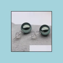 Studörhängen smycken grossist 9-10 mm tahitisk naturlig svart pärla 925 sier lås släpp leverans 2021 hw6od