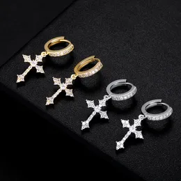 Nuovi orecchini incrociati per donne ghiacciate zirconia cubica hip hop hop hop semplice diamante orecchino dono regalo2024