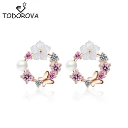 Stud Todorova Multicolor Flower Wreath Design Piccoli orecchini a cerchio rotondi per le donne Orecchini a bottone Earing Brincos Regalo di gioielli coreani