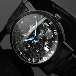 WINNER Men Fashion Mechanical Watch Mens Skeleton Casual Wrist Watches Classic Steampunk Stainless Steel Clock Relogio Masculino 210517