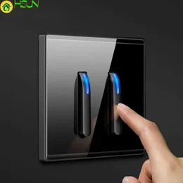 Luxury Light Switch LED Indikator Crystal Tempered Glass Piano Key Modell Design White Push Botton Wall Switches 220V Ny