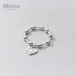 Mode Vintage 925 Sterling Silber Liebe Herzen Ring Licht Perlen Öffnung Finger für Frauen Korea Stil Feine Schmuck 210707