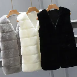 Taklit Kürk Yelek Ceket Kaban Kadın Kış Sıcak Giyim Palto Parka Kolsuz V Yaka Kısa Yelek Artı 4X 6Q23051