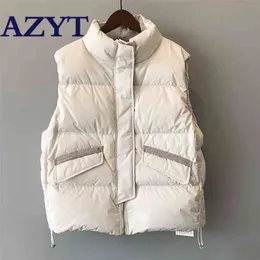 Azyt listra engrossar inverno sem mangas jaqueta de algodão feminino para baixo vestido casaco mulheres outwear feminino jaqueta colete 210817