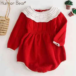 Baby Kids Girl Clothes Långärmad Sweater Romper kostym Kläder Sats Söt Flower Jumpsuit Christmas 210611