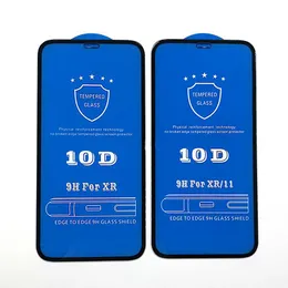Fullskärmsskydd Lim 10D Temperat glas för iPhone 12 Mini 11 Pro Max XR X XS 6 7 8 6S plus täckfilm utan detaljhandel