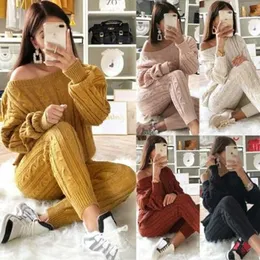 Mulheres Casual Camisola Tracksuits Moda Tendência Sólida Manga Longa Tops Calças Skinny Suites Designer Feminino Outono Home Suéteres Dois Pedações