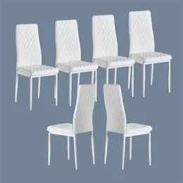 ABD Stok Beyaz Modern Minimalist Yemek Sandalye Mobilya Yanmaz Deri Püskürtme Metal Boru Elmas Izgara Desen Restoran Ev 2650