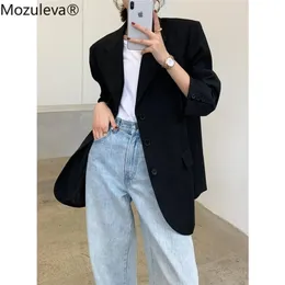 Mozuleva Gevşek Giyim Kadın Takım Elbise Ceket Bahar Yaz Kadın Jacke Zarif Chic Tek göğüslü Boy Blazer 211122