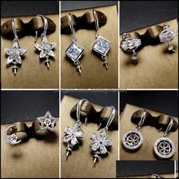 Schmuckeinstellungen DIY Perlenohrringe Fassung Zirkon Massiv 925 Silber Ohrring Eardrop Montage Ohrringe Blanko Geschenk für Frau 14 Drop Lieferung 202