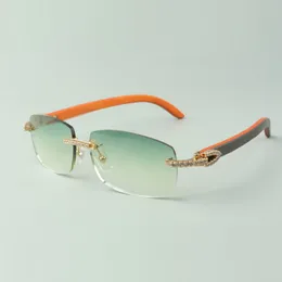 Designer medium diamond sunglasses 3524026 with orange wood arms glasses,Direct sales, size: 18-135mm