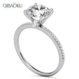 Solid 14K Biały Złoty Kamienny pierścionek zaręczynowy dla kobiet z centralnym okrągłym moissanite i bonkrety