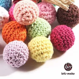 Låt oss göra 50pc / lot crochet runda träpärlor teether 20mm dekoration tänder baby 211106