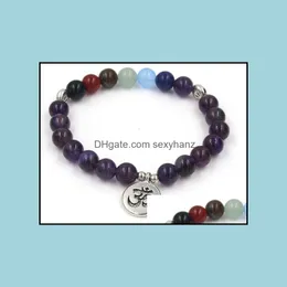 Braccialetti con perline, fili Gioielli 8Mm Vg24 Fascino elastico regolato Natura Pietra Loto Testa di Buddha Chakra Reiki Agata Onice Bracciale Drop Deliv