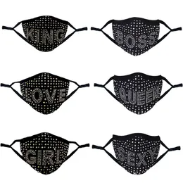 Designer Face Mask Sexy Letter drill cotton masks dustproof pm2.5 filter washable facemask rhinestone type