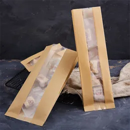 500Pcs/Lot Kraft Paper Organ Bags With Window Candy Tea Coffee Bean Packaging Bag Pocket Pouches Wholesale
