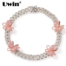 UWIN femmes papillon Design 12mm cubain papillon collier chaîne en or CZ luxe Bling Hiphop bijoux cadeau X0509