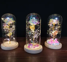 ママギフトギャラクシーバラのカラフルな造られた花のローズLEDライト文字列の花は、ガラスドームの中の建物の誕生日のための独特のギフト