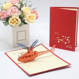Hot Handgjorda 3D Vykort Flygplan / Helikopter Pop Up Kort Custom Cubic Greeting Card Business Presenter