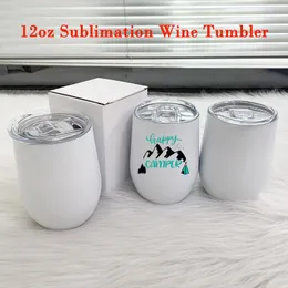 Boş 12 oz Süblimasyon Şarap Tumbler Kupa Paslanmaz Çelik Yumurta Şekli Kahve Kupalar DIY Düğün Festivali Hediye Için Beyaz Yalıtımlı Süt Kupası