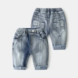 Baby Short Pants Summer Kids Jeans Elastic Simple Causal Children Clothes Knee Length Demi Trousers For Boys 3-12Years 210529