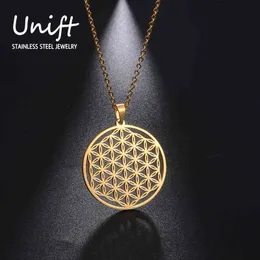 Unifig vintage blomma av liv halsband kvinnor pendent estetiskt rostfritt stål smycken guld färg ihåliga män halsband wicca 2021 G1206