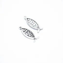 Lot 100pcs Jesus Fish Antique Silver Charms Pendants for Jewelry Making Bracelet Earrings DIY Keychain Pendant 27*9mm DH0820