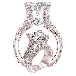 High Quality Luxury Female Round Full Micro-inlaid Zircon Ring Imitation Diamond Jewelry for Women Gift Engagement Rings