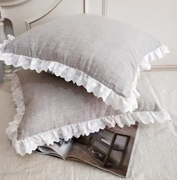 Almofada/travesseiro decorativo travesseiro de linho cinza simples tampa de almofada de almofada de renda branca 40/45/50/60/70cm