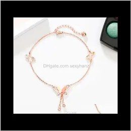 Anklets Drop Delivery 2021 Butterfly Pendant Tassel Rhinestone Ankle Armband Anklet Beach Foot Chain for Women Girls Fashion Jewelzl