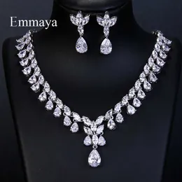 Emmaya Luxury Sparking Brilliant Cubic Zircon Drop Earring Necklace Jewelry Set Wedding Bridal Dress Accessories Party H1022