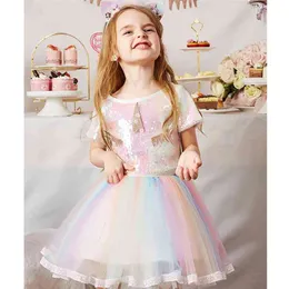 Spring Summer Girls' Clothing Sets Sequined Tops+Rainbow Mesh Skirt 2Pcs Suit Princess Toddler Baby Kids Children Clothes 210625