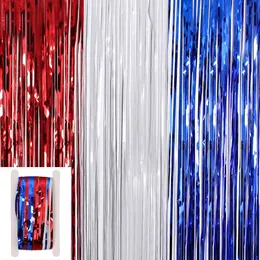 Independence Day Decorations Red White And Blue Glitter Gold Fringe Foil Backdrop Curtains Bachelorette Party Decoration