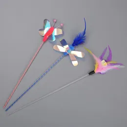 Kot Zabawki Pet False Butterfly / Worm Worm Feather Interactive Funny Teaser Wand Szkolenie Kotek kolorowy pręt